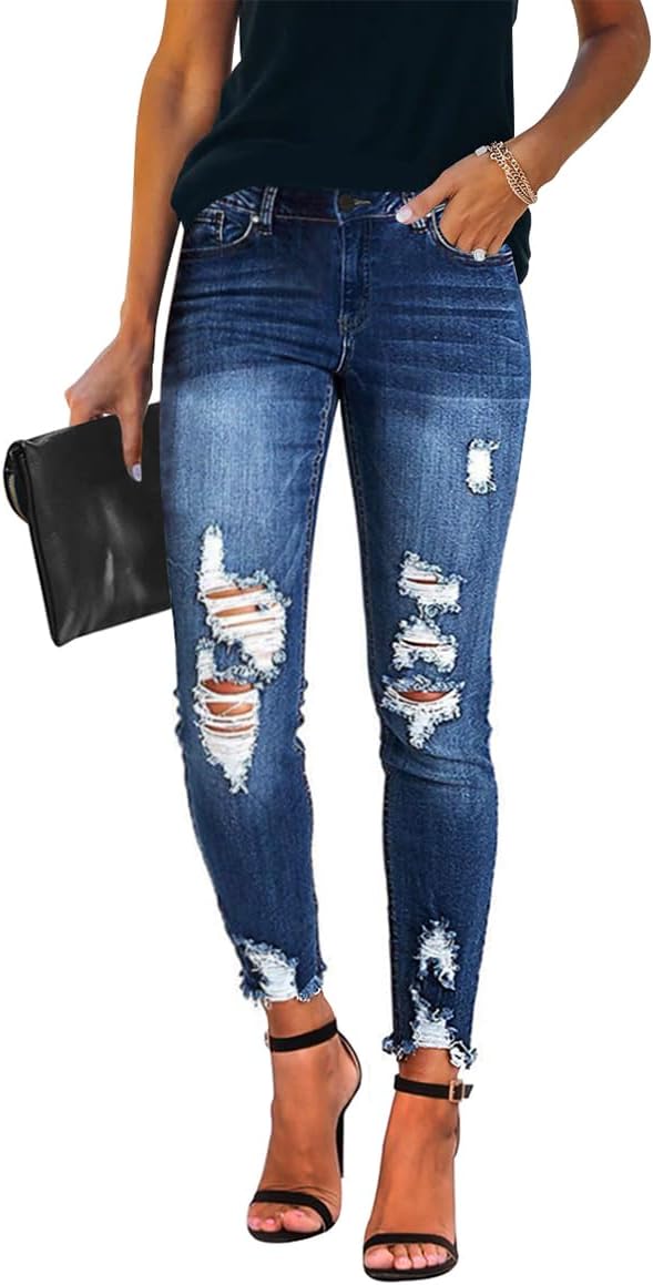 KUNMI Women's Ripped Skinny Jeans for Stylish Comfort
