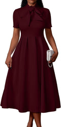 Memoriesea Women's Short Sleeve A-Line Dress with Pockets - Elegant