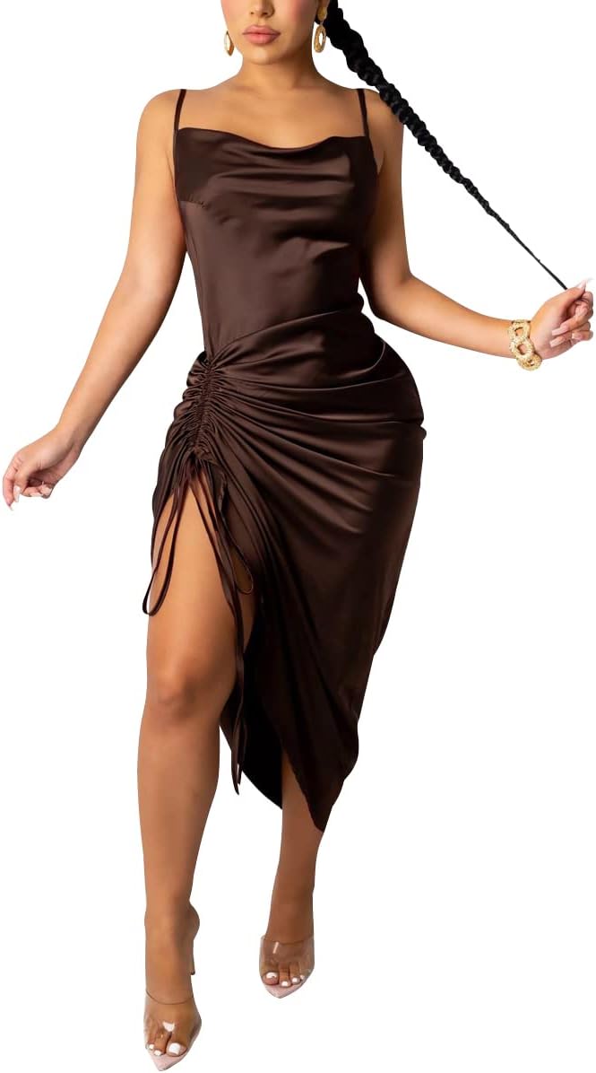 Women's Spaghetti Strap Satin Dress for Cocktail Evening Parties