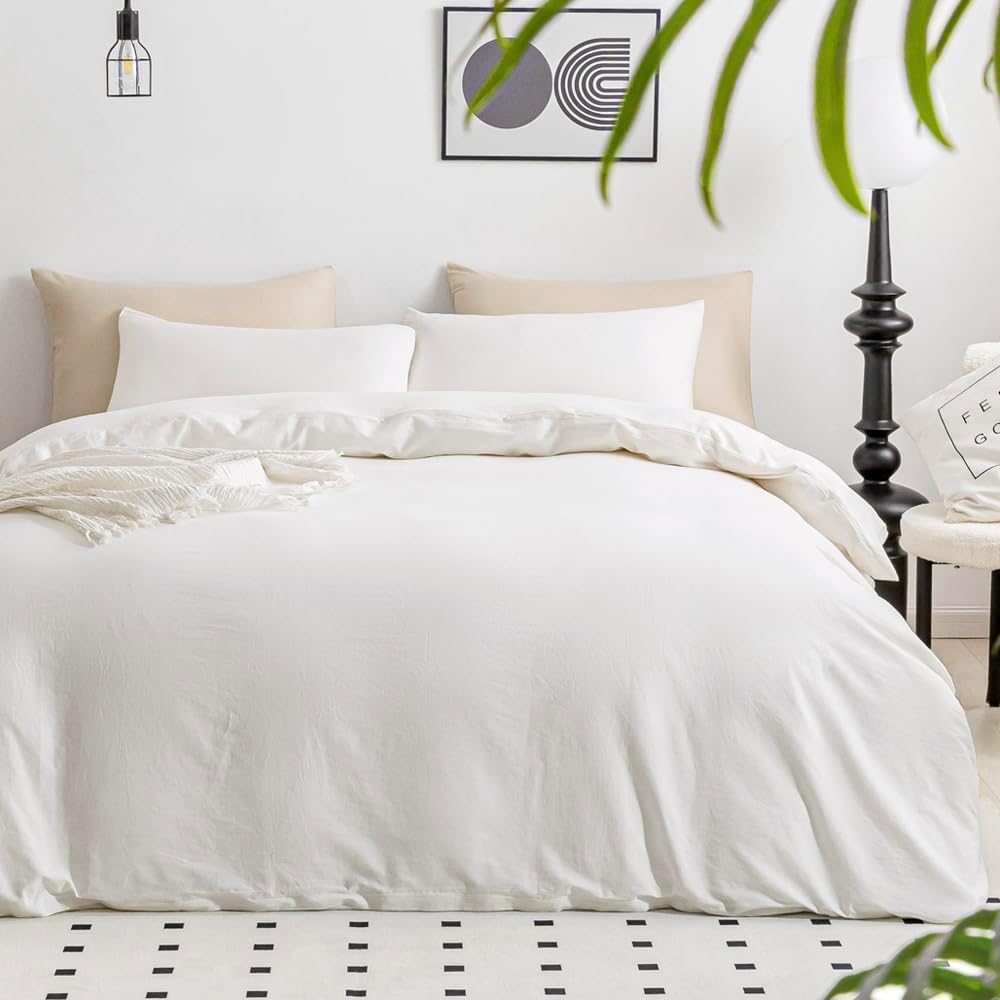 JELLYMONI White Duvet Cover Full Size - Soft Cotton Bedding Set