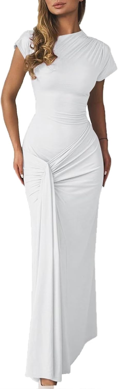 Mojessy Women Bodycon Maxi Dress with Mock Neck and Lace Up