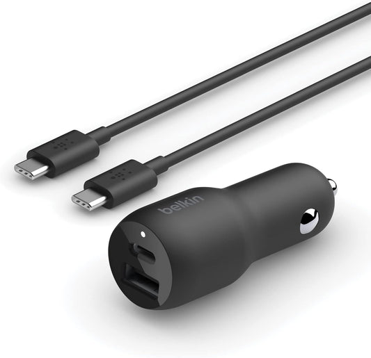 Belkin Dual Port Fast Car Charger | Up to 37W Power for Galaxy S23, iPhone 14 & More