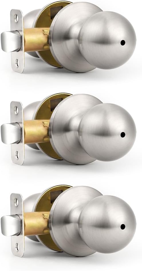 Probrico Brushed Nickel Door Knob for Privacy Needs - 3 Pack