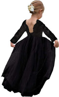 Flower Girl Dress for Toddler Baby Girls - Lace Back Tulle Fit