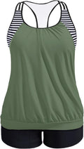 Plus Size Tankini Swimsuit for Women Army Green - Tummy Control