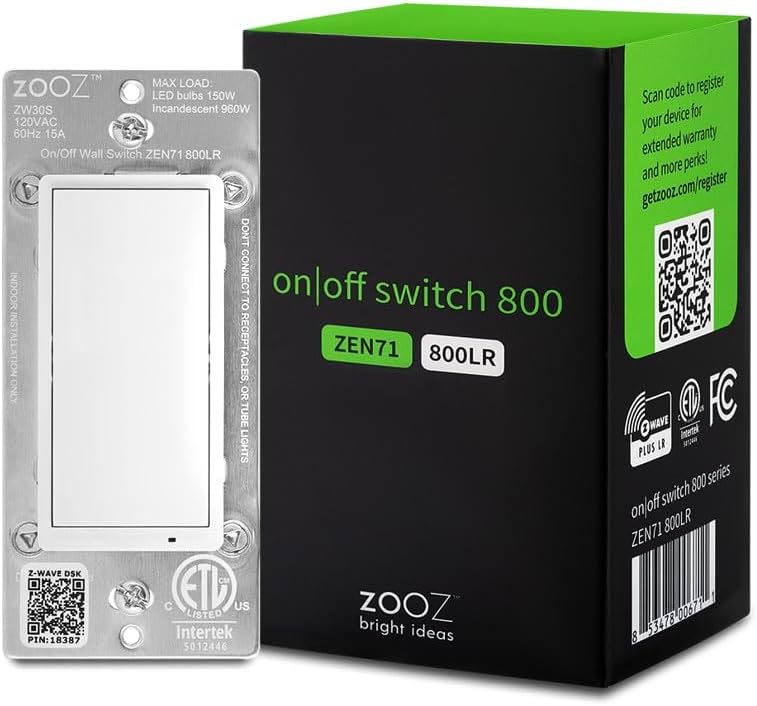 Zooz 800 Series Z-Wave Long Range On/Off Switch for Smart Homes