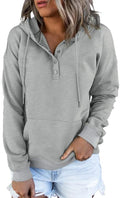 Womens Oversized Button Collar Drawstring Hooded Pullover - Casual