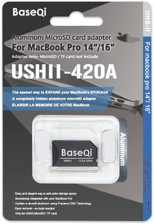 BASEQI UHS-II Aluminum microSD Adapter for M1 MacBook Pro