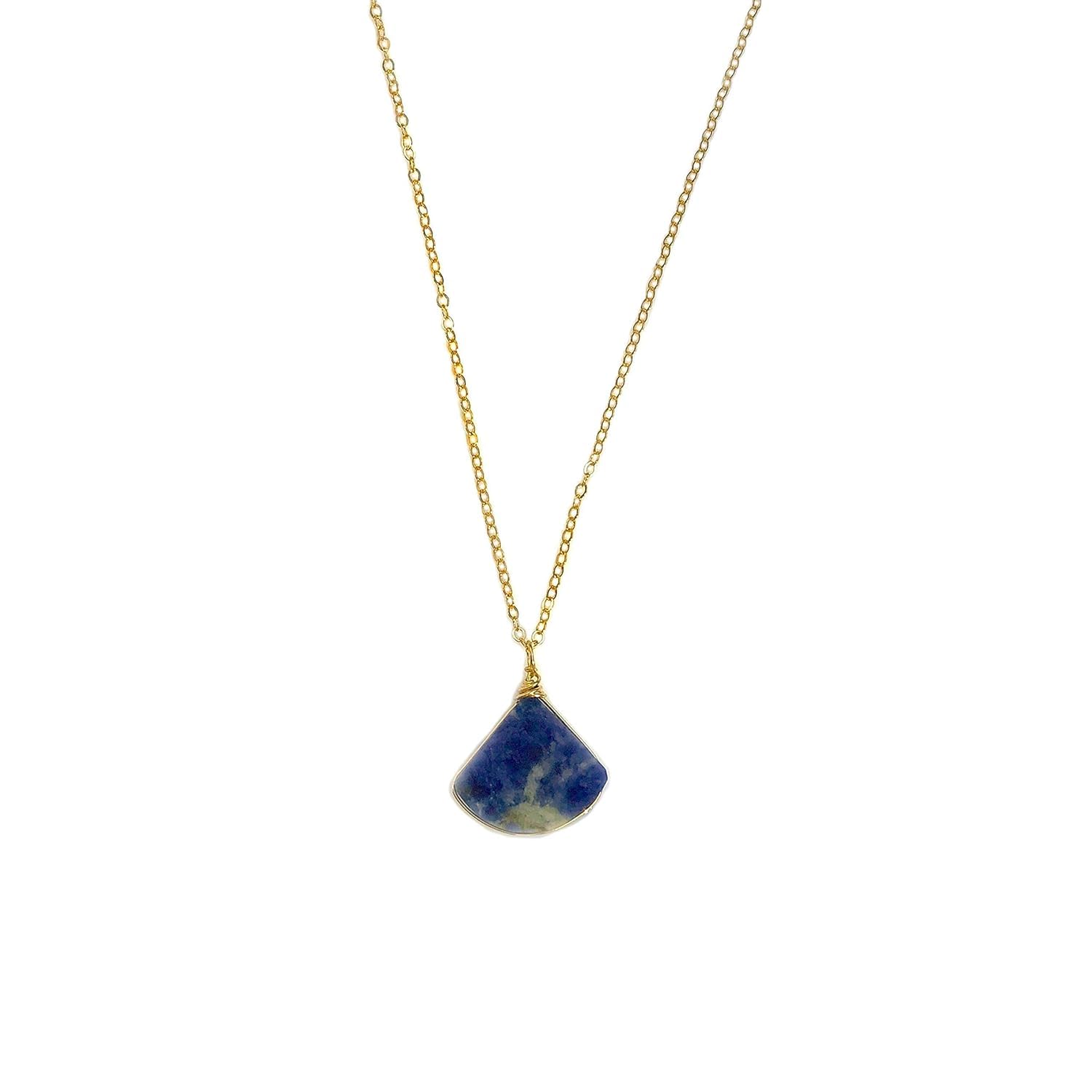 Handmade Sodalite Triangle Pendant Necklace in Gold Fill