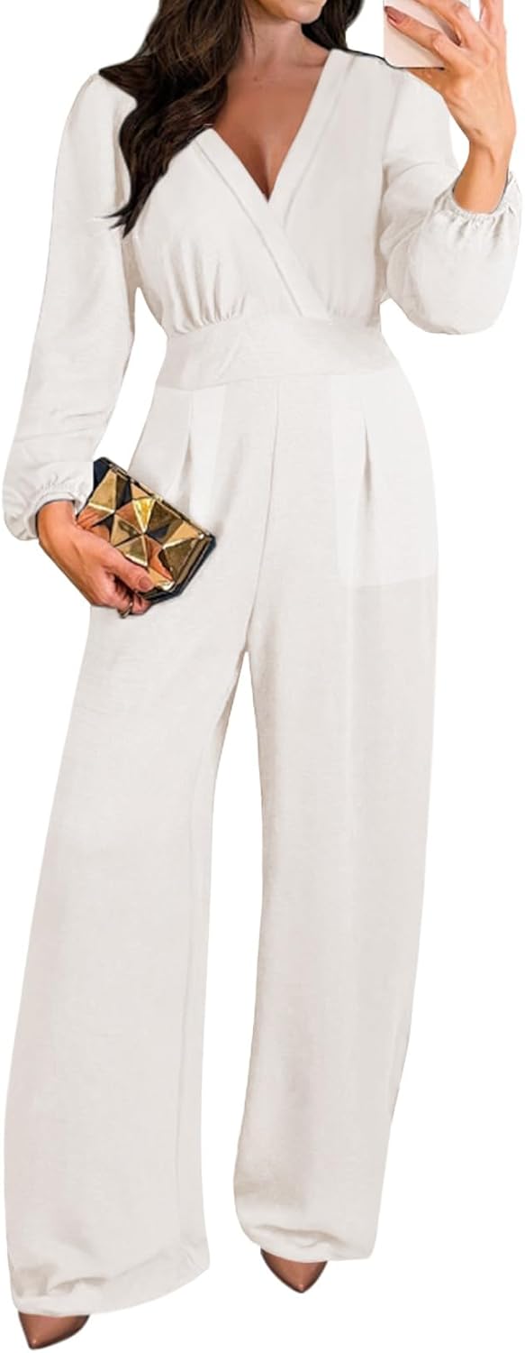 Chic Pink Queen Jumpsuits for Women: Dressy V Neck Wide Leg