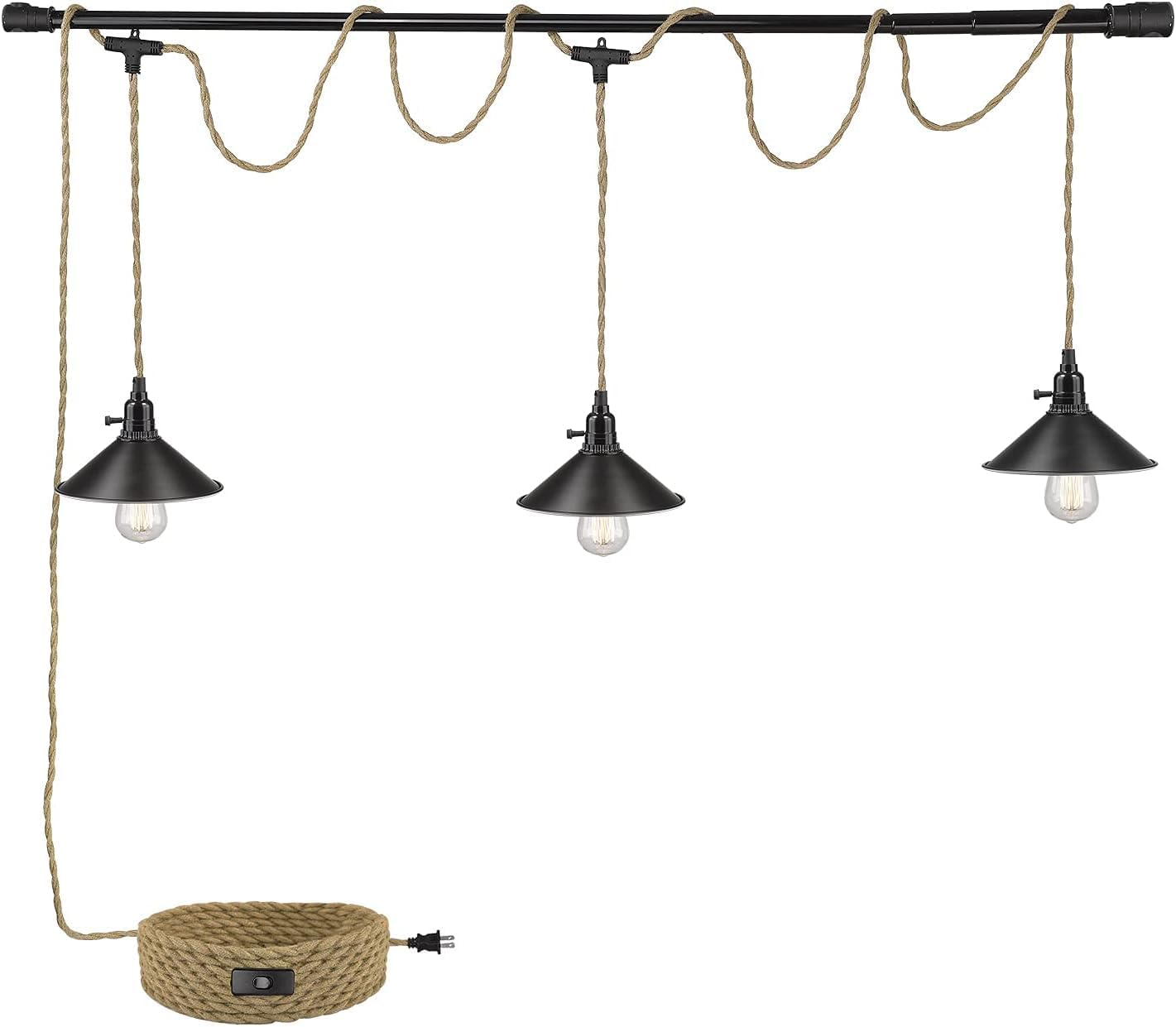 3-Light Hanging Light with Plug in Cord for Vintage Charm