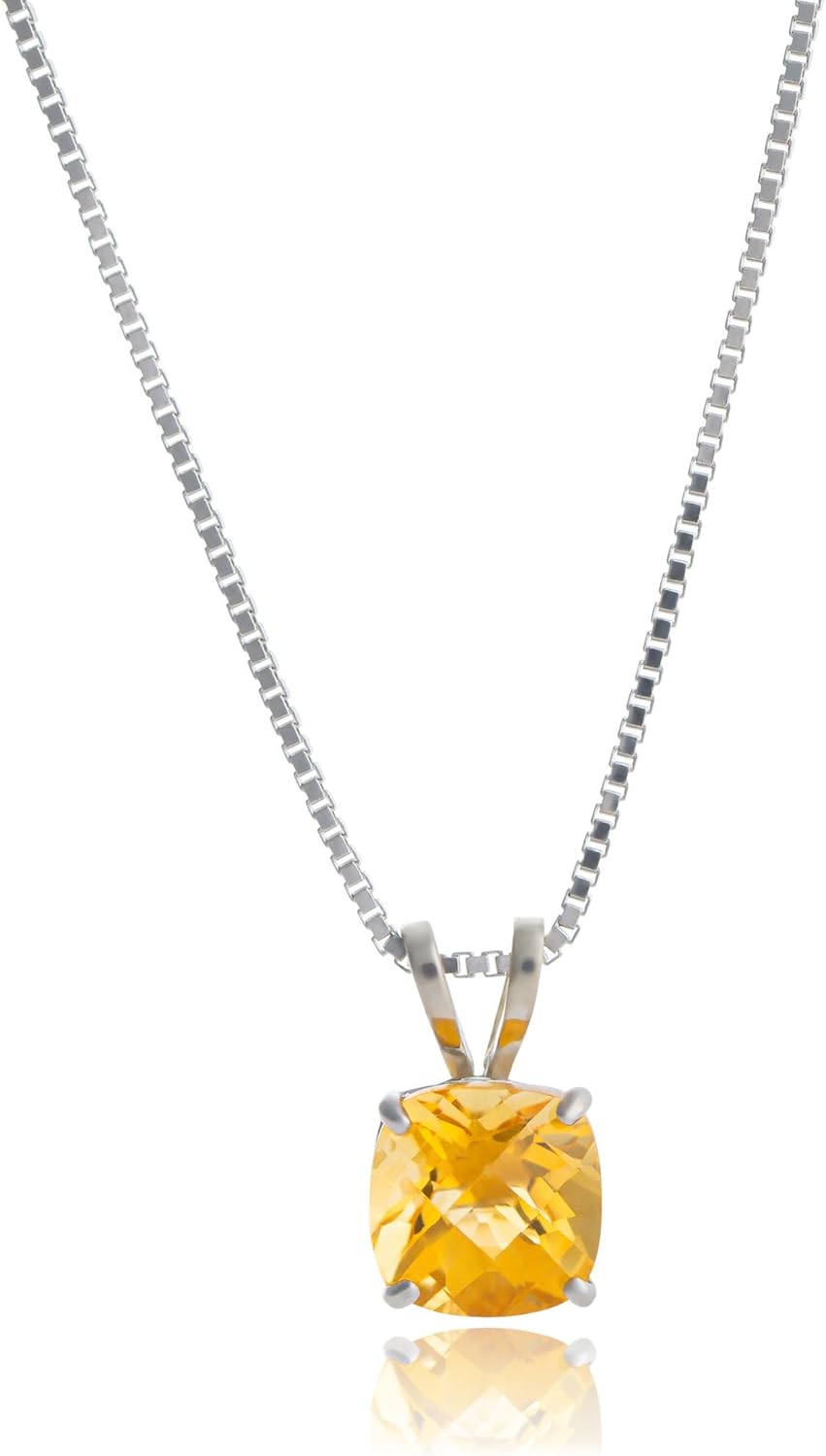 925 Sterling Silver Cushion Cut Birthstone Necklace for Women