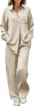 Womens Satin Silky Pajama Set 2-Piece - Soft Silk-Like Loungewear