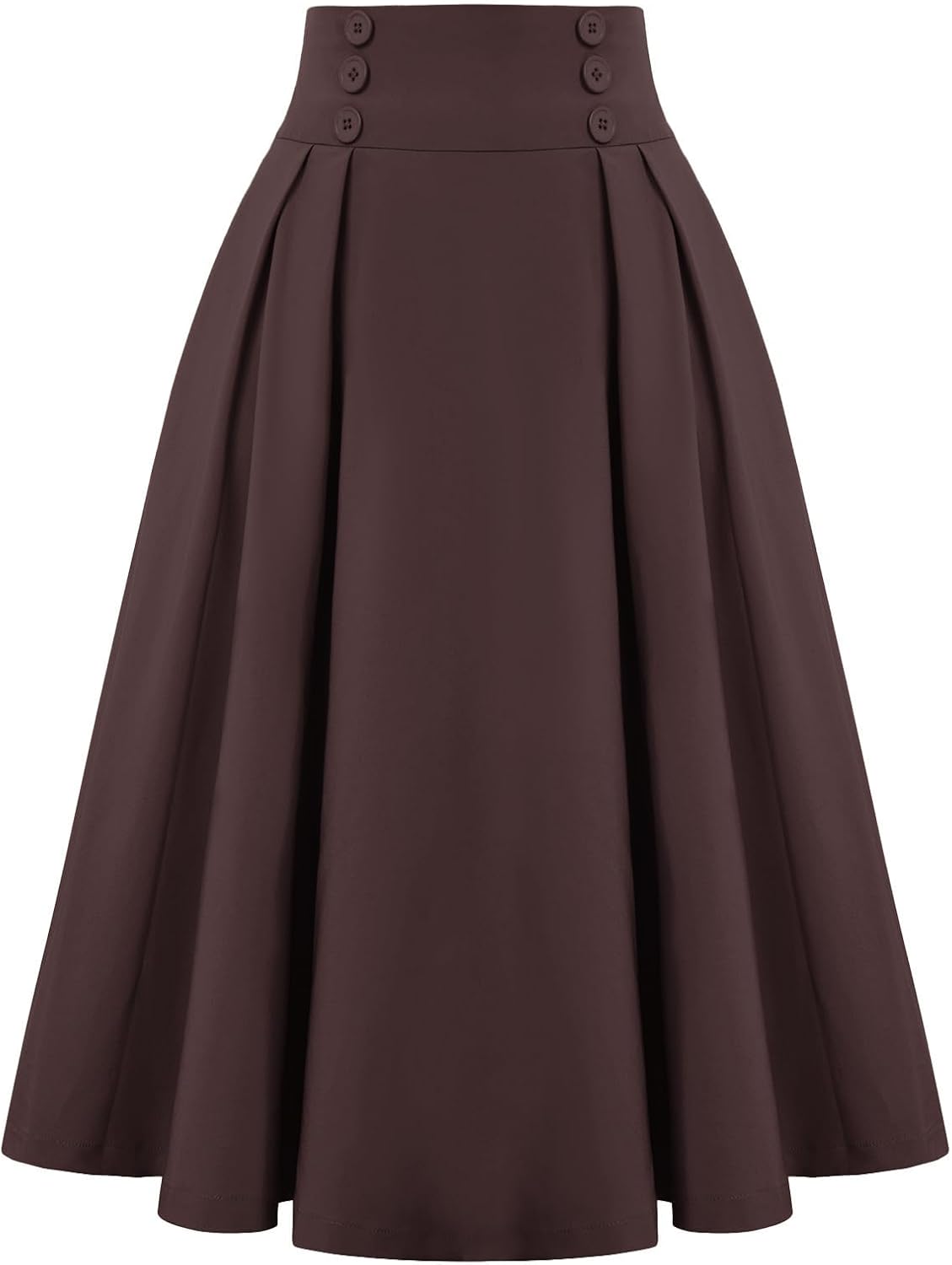 Belle Poque Women's Vintage High Waist Pleated Midi Skirt