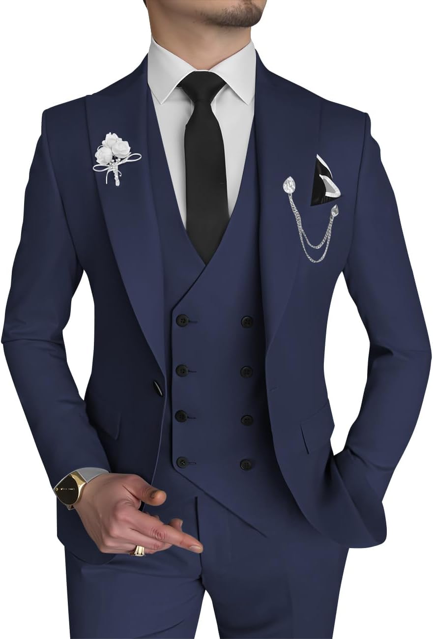 Wangyue Men's 3 Piece Slim Fit Suits for Formal Events