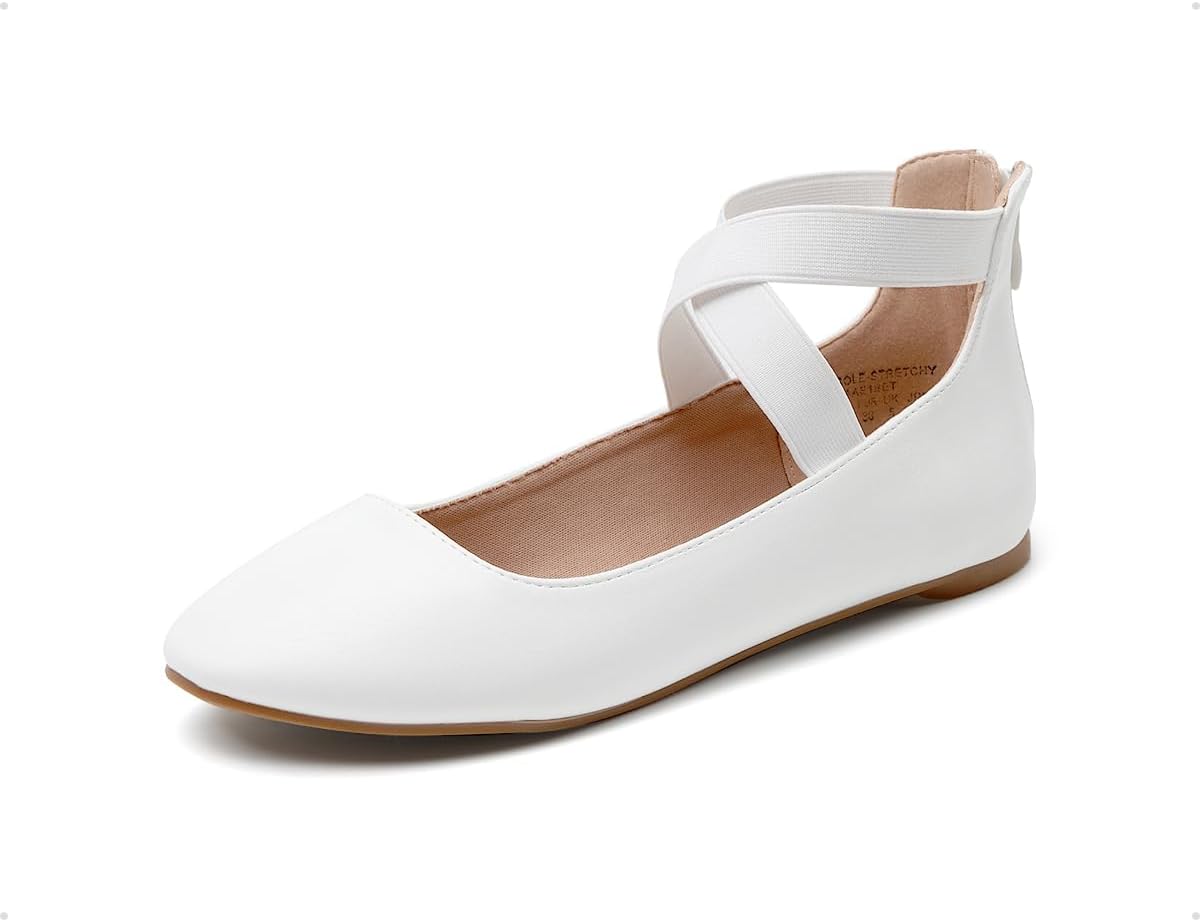 DREAM PAIRS Women's Comfortable Fashion Elastic Ankle Straps Flats