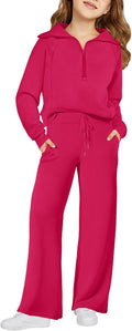 Girls 2 Piece Outfits Half Zip Sweatsuit Ages 5-14 - Cozy Layers