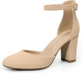 DREAM PAIRS Closed Toe Chunky Heels Ankle Strap Pumps - Dress Comfort