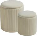 Round Set of 2 Ottoman with Storage - Versatile Velvet Vanity Stools
