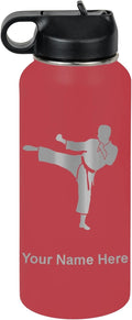 LaserGram Personalized Water Bottle, Karate Design - Insulated 32oz