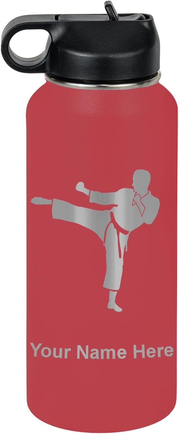 Personalized Karate Man Water Bottle, Insulated Stainless Steel