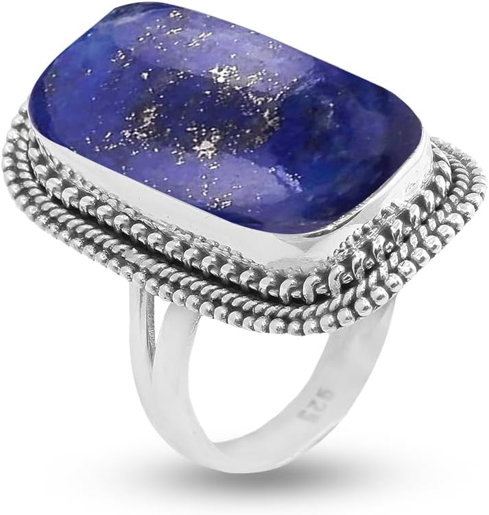 Solid 925 Sterling Silver Ring with Lapis Lazuli for Women