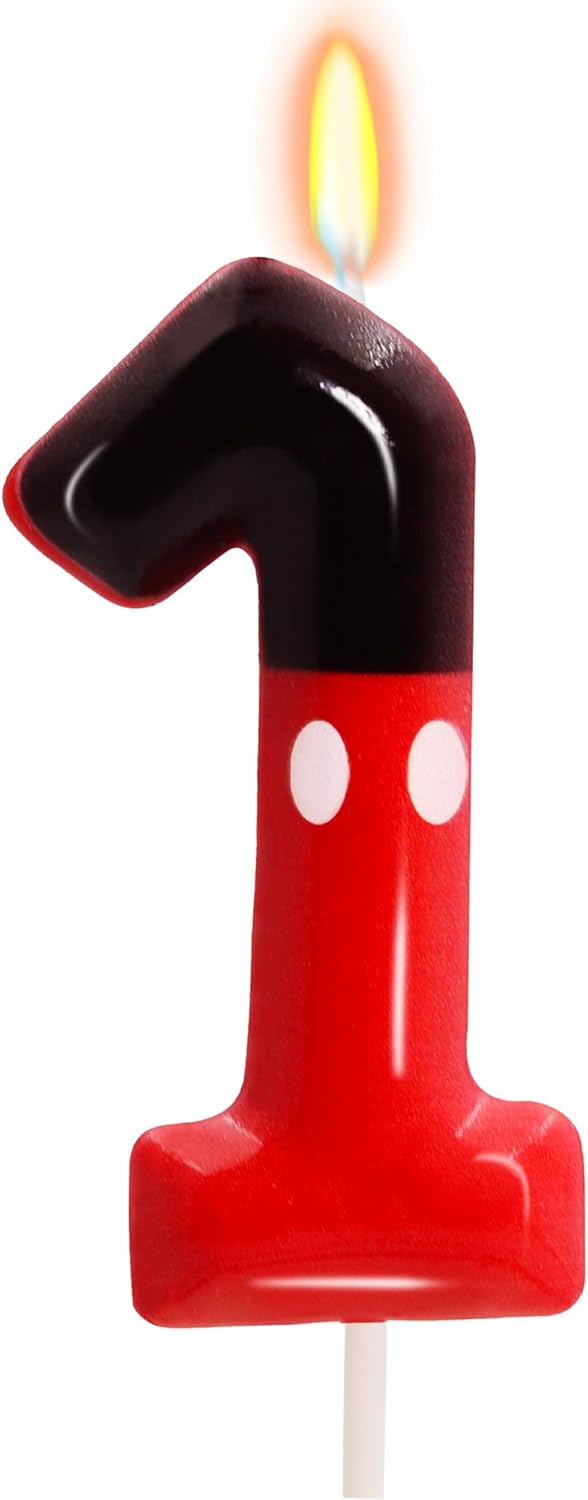 Red Mouse Number 1 Candle Set - Cartoon Themed Party Decor