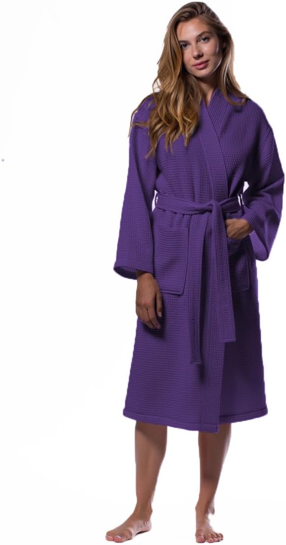 Turquaz Lightweight Full-Length Waffle Kimono Bathrobe for Women