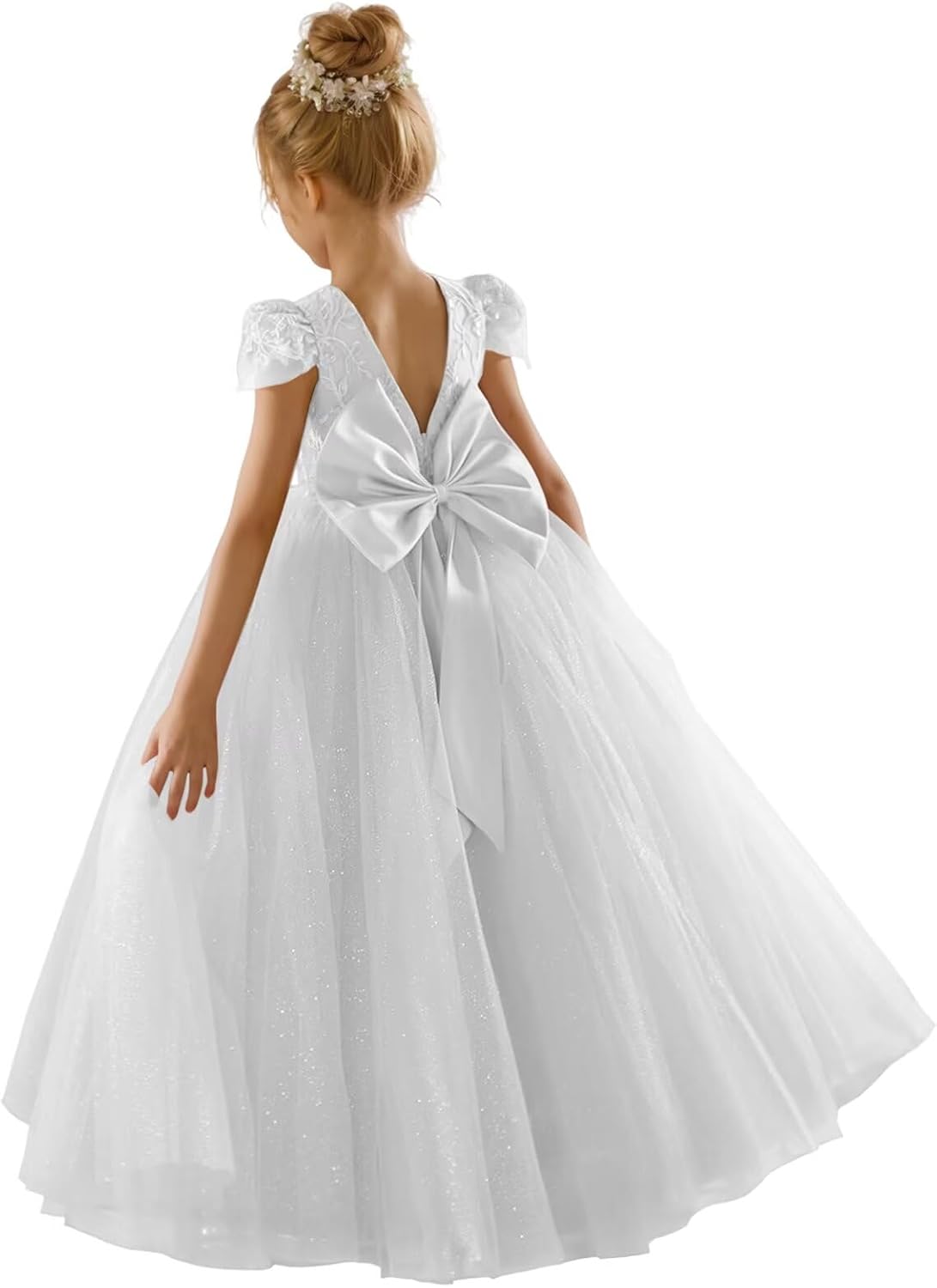 JISISANG Flower Girls Lace Cap Sleeve Dress for Special Occasions