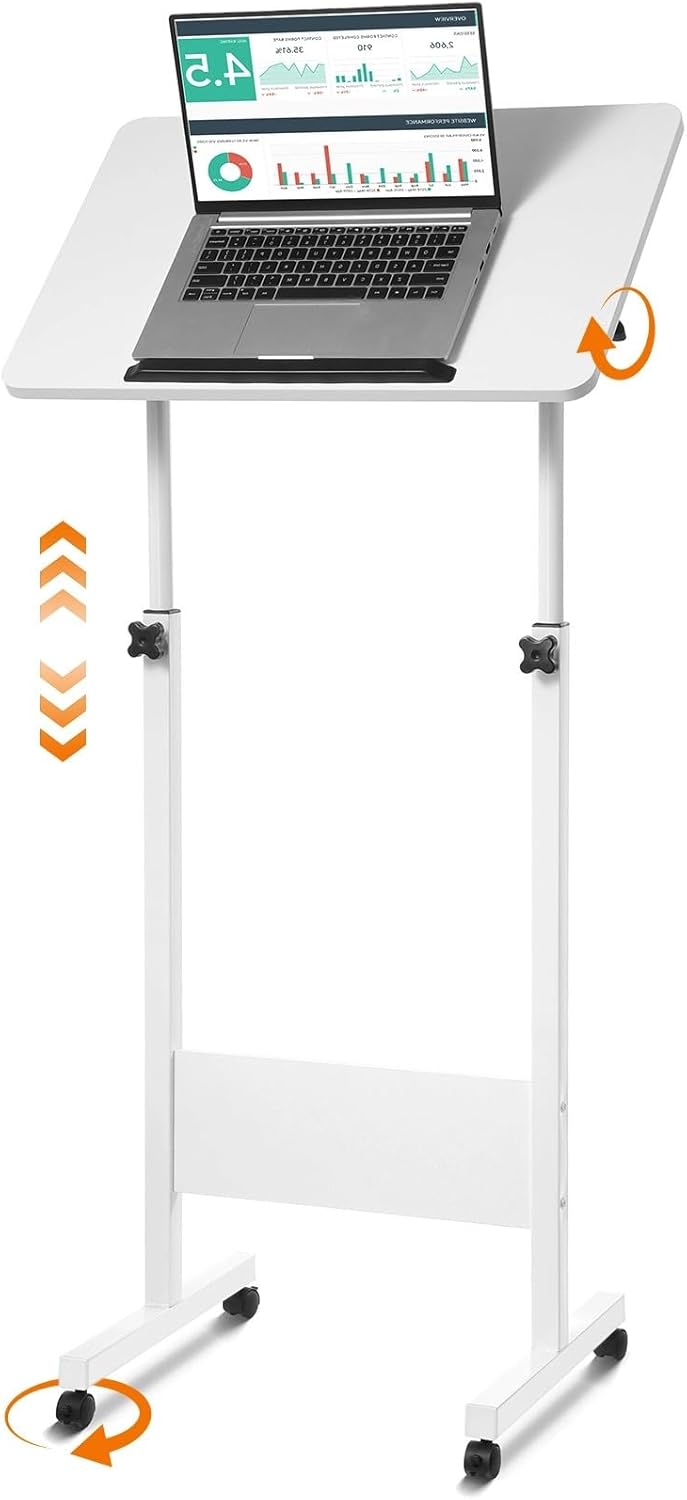 Mobile Podium Adjustable Standing Desk with Caster Wheels