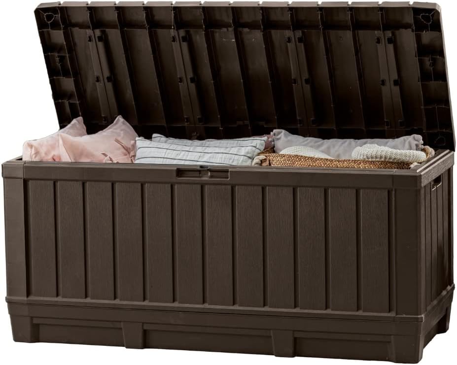 Keter Kentwood 92 Gallon Resin Deck Box for Outdoor Storage