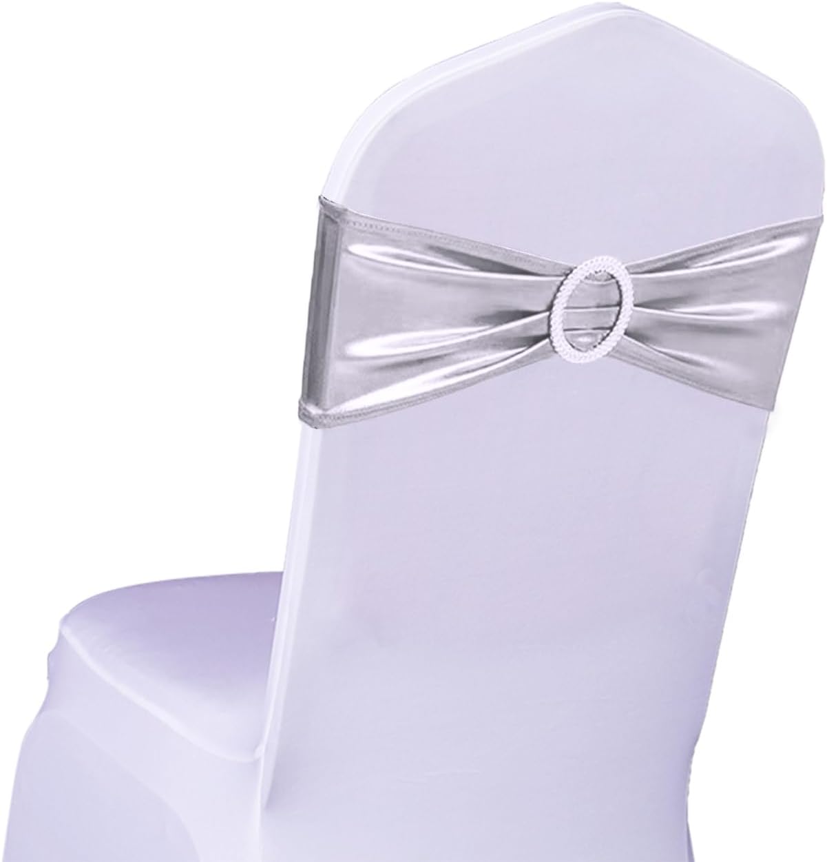 50 Pack Stretch Spandex Metallic Silver Chair Sashes for Events