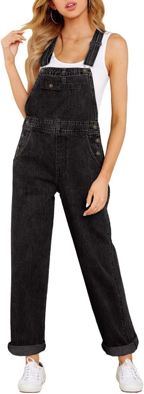 Vetinee Womens Overalls Denim Stretch Straight Leg Jumpsuits