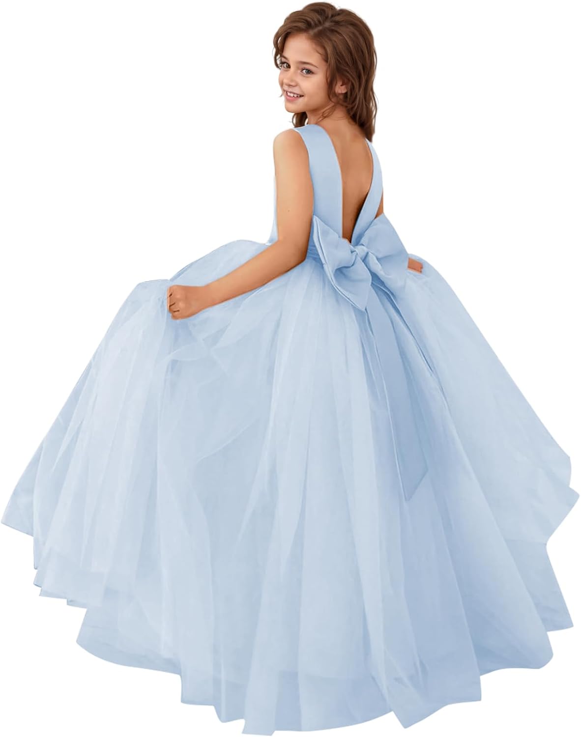 MCieloLuna Flower Girls Satin Tulle Princess Pageant Dress
