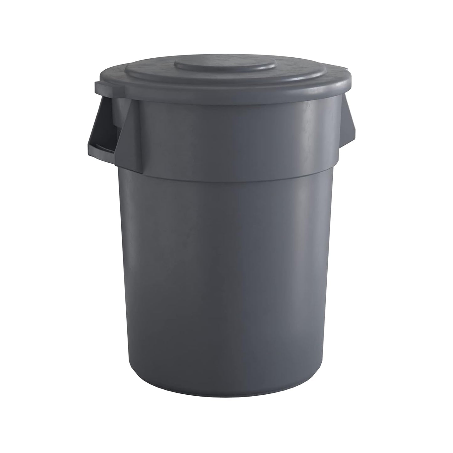 55 Gallon Gray Round Commercial Trash Can with Lid for Durability