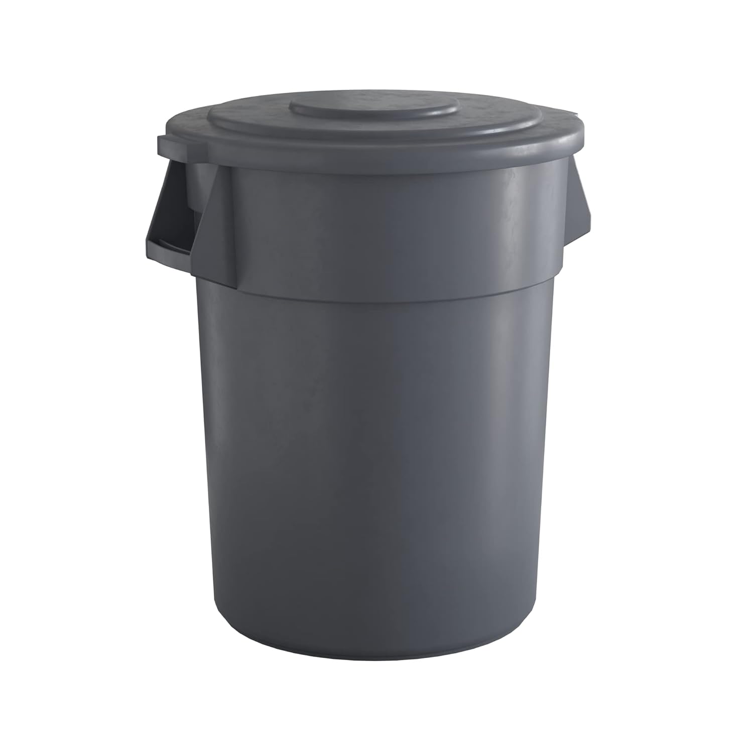 55 Gallon Gray Round Commercial Trash Can with Lid for Durability