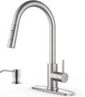 Kitchen Faucet with Soap Dispenser - Durable Brushed Nickel Pull Down
