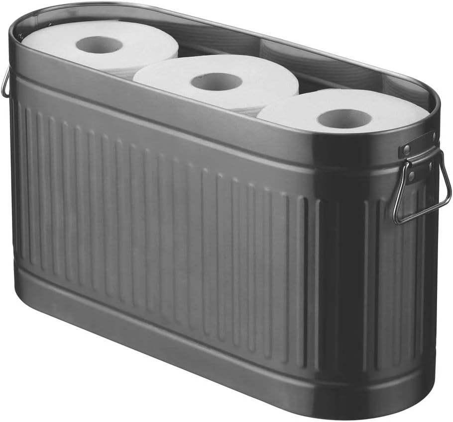 mDesign Large Steel Free Standing Toilet Paper Organizer for Bathroom