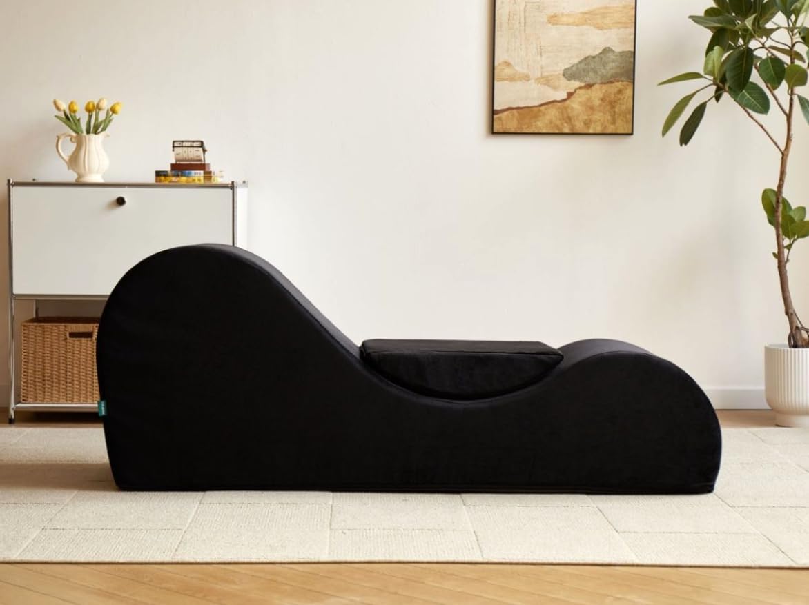Container Furniture Direct Yoga Chaise: Ergo Foam Core, Washable Cover, Black