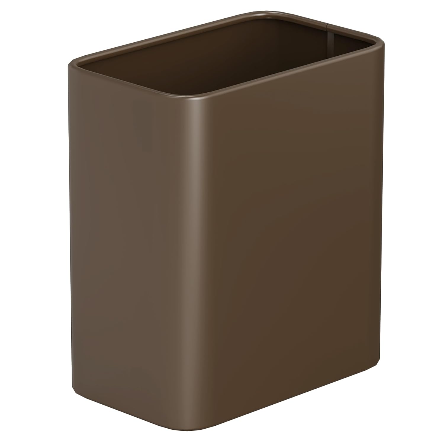 Compact Brown Metal Trash Can for Bathroom and Office Use