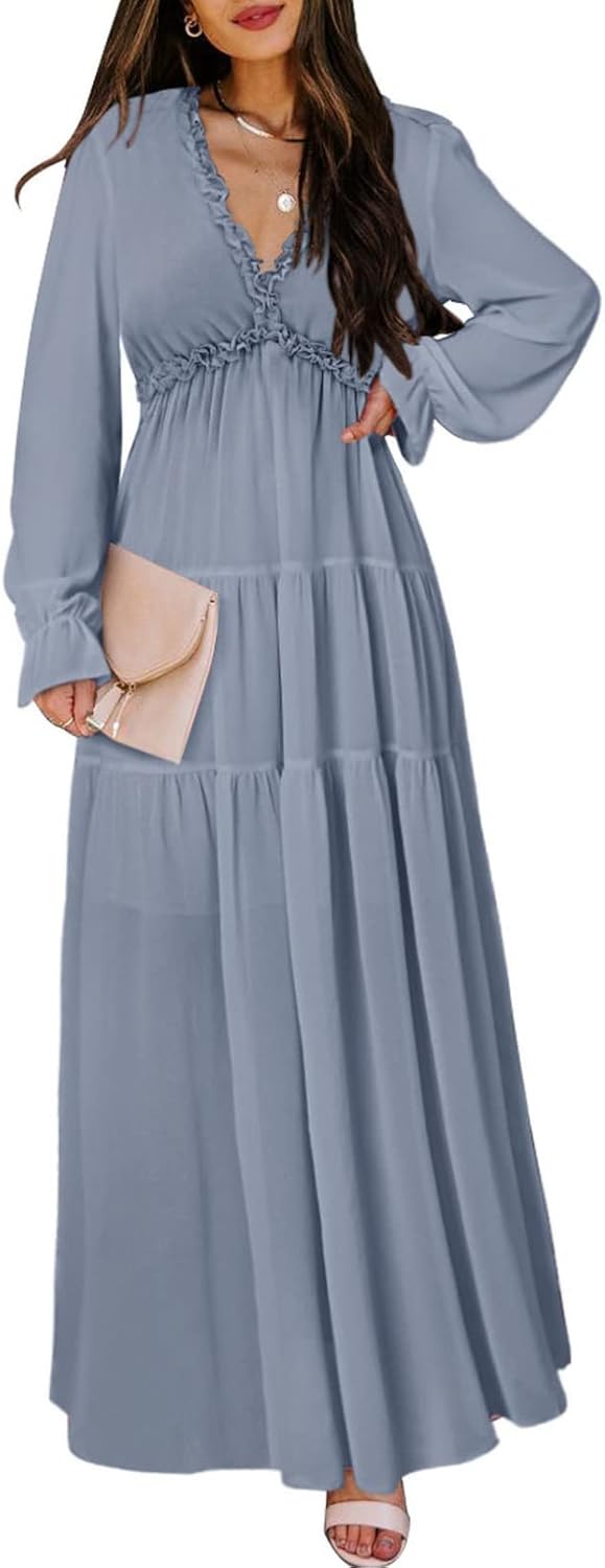 BLENCOT Womens Casual Boho Deep V Neck Short Sleeve Dress