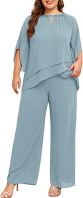 Mother of Bride Pant Suits Plus Size Half Sleeve Chiffon Pantsuit is