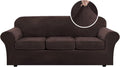 XL Velvet Plush 4 Piece Sofa Slipcover for 98-105 in - Brown