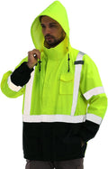 Hi Vis Rain Jacket with Black Bottom - Class 3 Waterproof Safety Coat