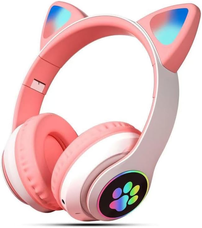 Pink Cat Ear Bluetooth Headphones - Wireless & Foldable