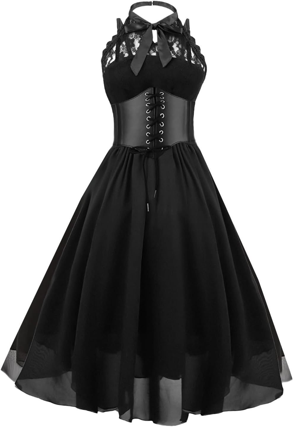 Gothic Lace Dress with Corset Halter for Women by GOLDSTITCH