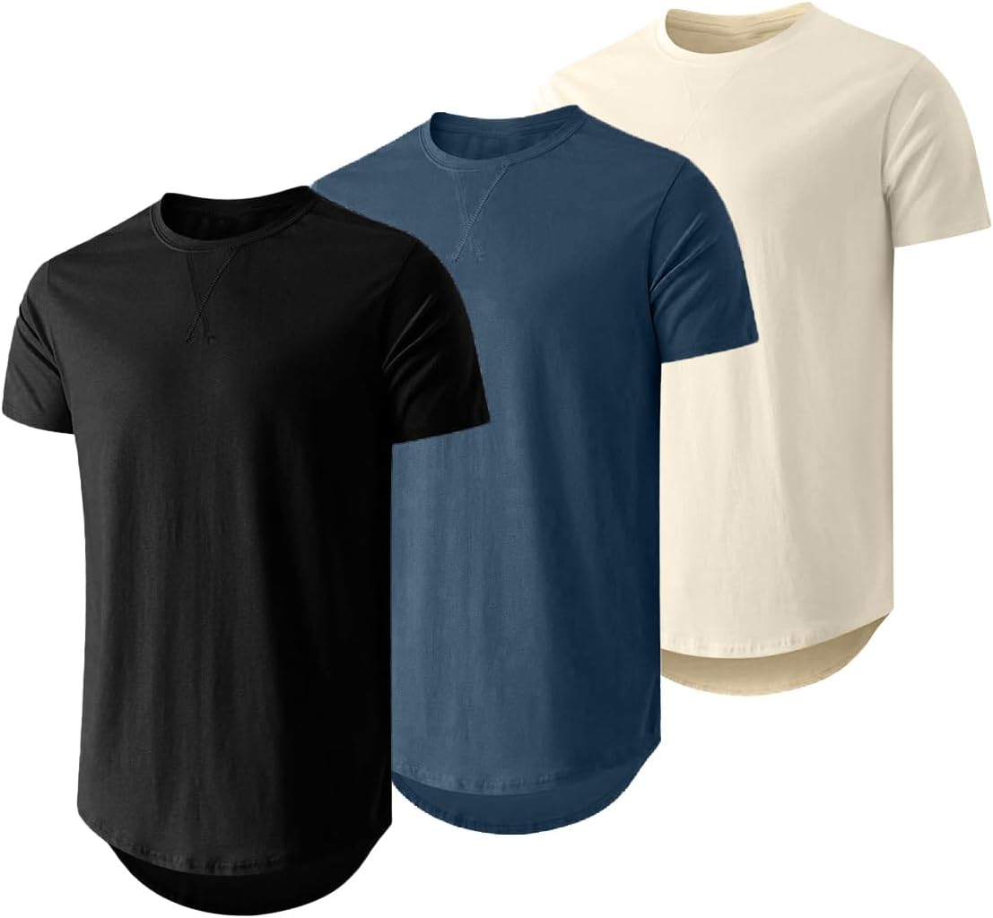 JMIERR Mens 3 Pack Cotton Hipster Longline Crewneck T-Shirt