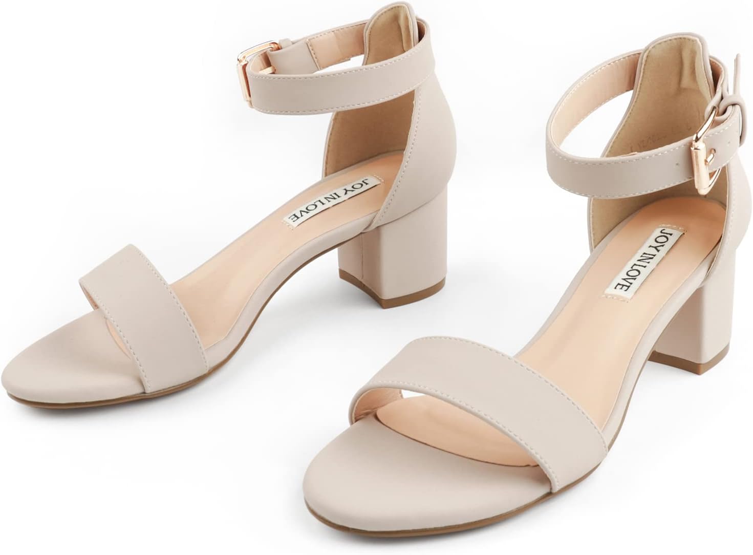 JOY IN LOVE Women's Chunky Low Heels Ankle Strap Sandals