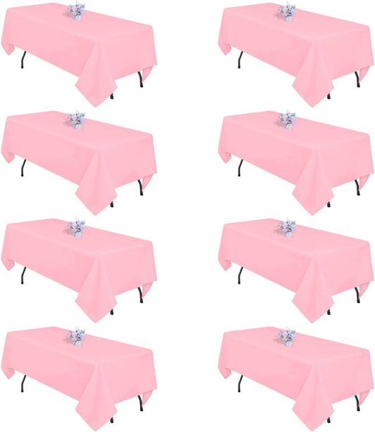8 Pack Pink Tablecloths for 8 Foot Rectangle Tables - Durable