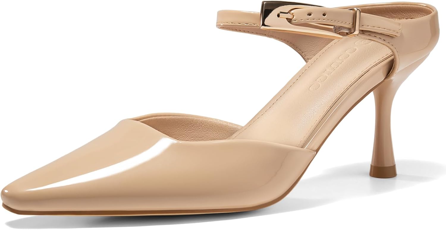 Coutgo Womens High Heels Mules Closed Pointed Toe Kitten Heel